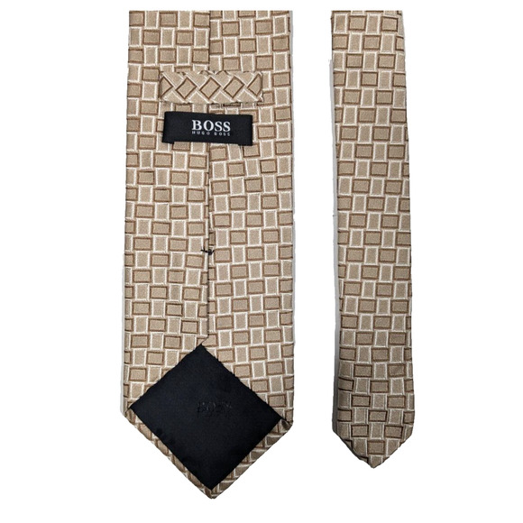 Hugo Boss Ties For Men ITALY 100% Silk Brown Square Textured Pattern Necktie - Picture 1 of 6